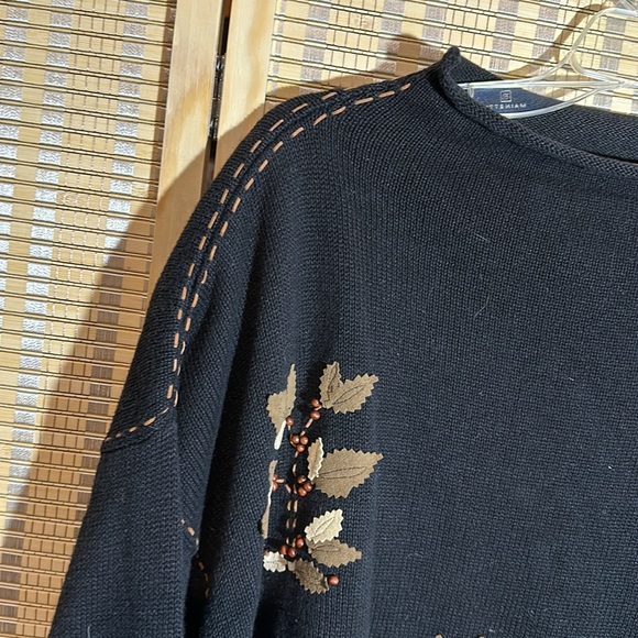 Susan Bristol Vintage Y2K Auturn Leaf Pattern Black Beaded Sweater Size XL - Picture 8 of 16